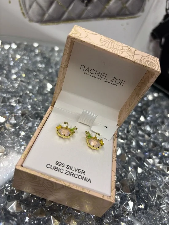 Rachel Zoe Gold-Tone Pink and Green Cubic Zirconia Stud Earrings - Picture 3 of 6